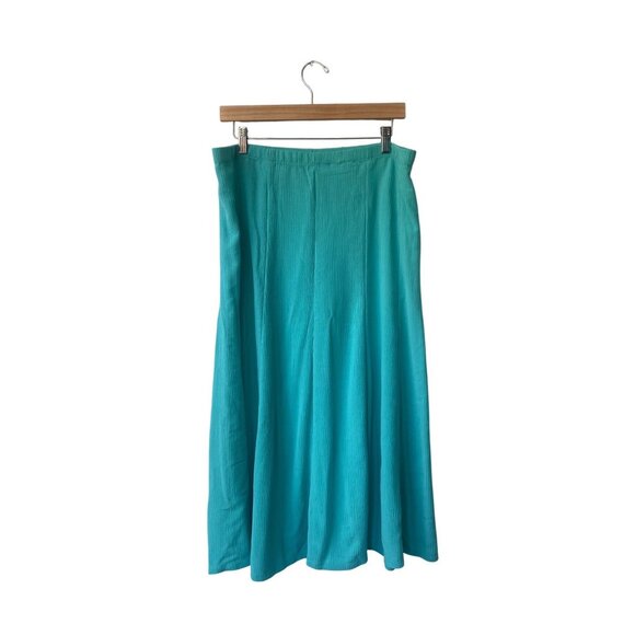 Susan Graver Midi Skirt L Pull On Pleated A-Line Aqua Turquoise Beach Coastal - Picture 4 of 9
